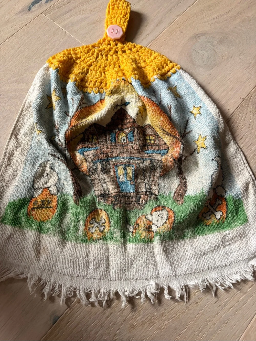 Handmade Purple and yellow Crochet Top Hanging Kitchen Towel - Home Bath